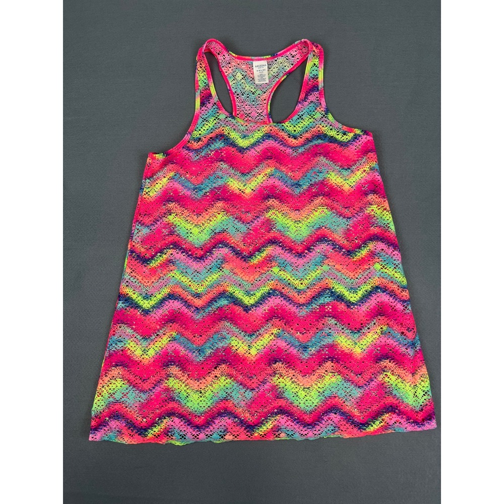 Y2K Neon Chevron Lace Tank Dress Cover Up Girls Plus M 10.5-12.5 Multi-Color‎